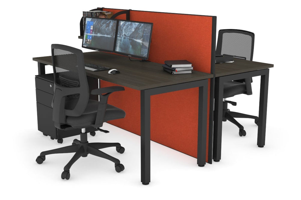 Horizon Quadro 2 Person Bench Square Legs Office Workstation [1600L x 700W]-black leg dark oak orange squash (1200H x 1600W)