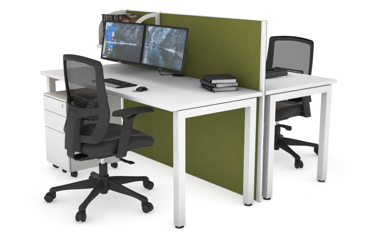 Horizon Quadro 2 Person Bench Square Leg Office Workstations [1600L x 700W] Jasonl white leg white green moss (1200H x 1600W)