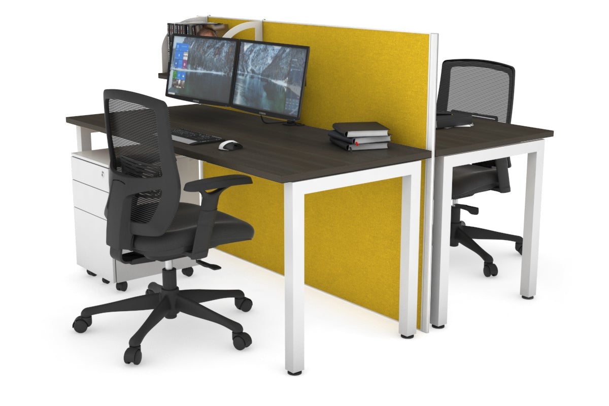 Horizon Quadro 2 Person Bench Square Leg Office Workstations [1600L x 700W] Jasonl white leg dark oak mustard yellow (1200H x 1600W)