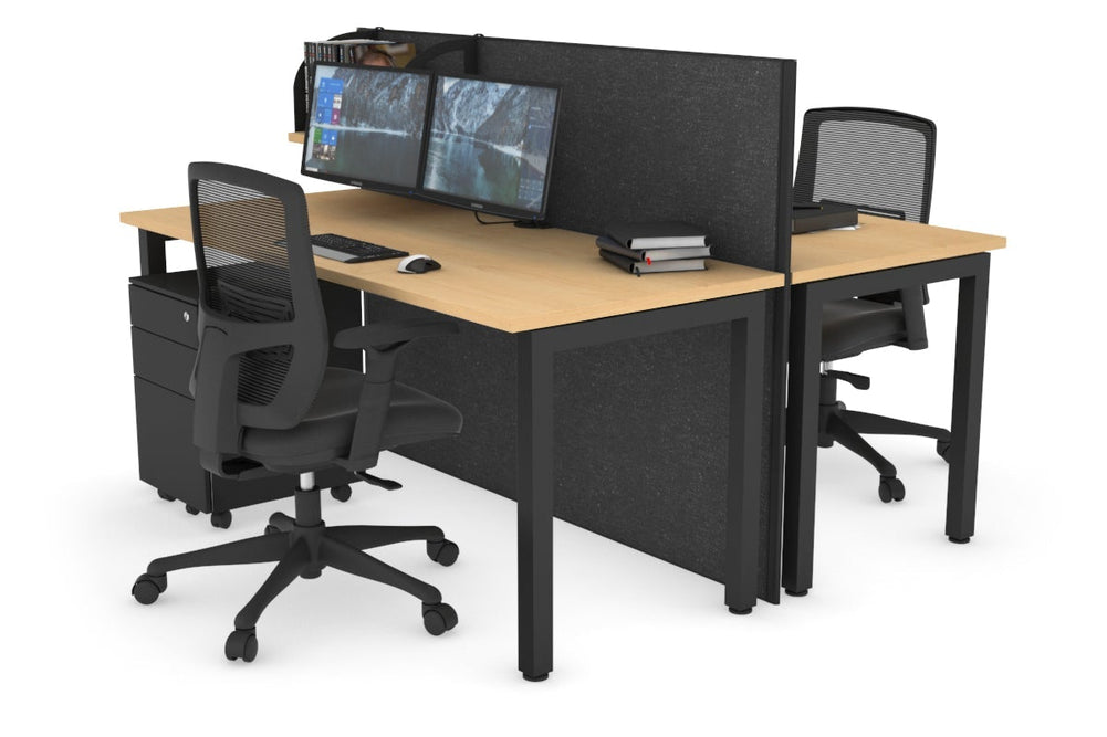 Horizon Quadro 2 Person Bench Square Legs Office Workstation [1600L x 700W]-black leg maple moody charcoal (1200H x 1600W)