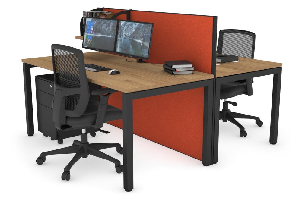 Horizon Quadro 2 Person Bench Square Legs Office Workstation [1600L x 800W with Cable Scallop]-black leg salvage oak orange squash (1200H x 1600W)