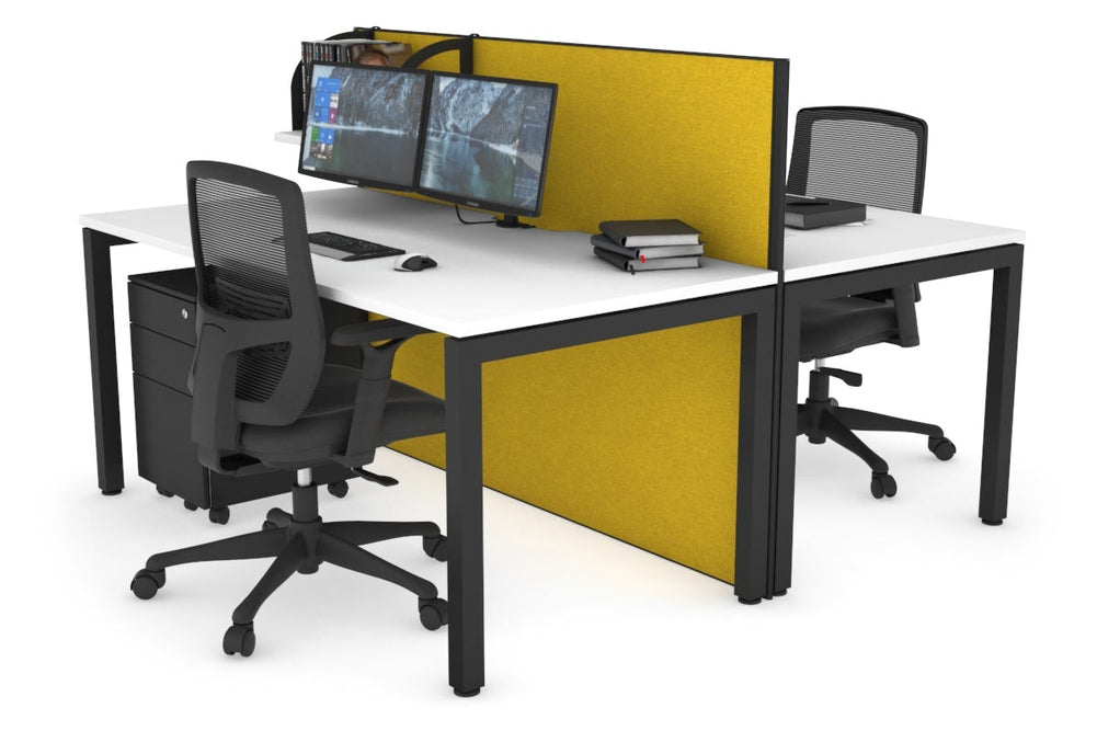 Horizon Quadro 2 Person Bench Square Legs Office Workstation [1600L x 800W with Cable Scallop]-black leg white mustard yellow (1200H x 1600W)