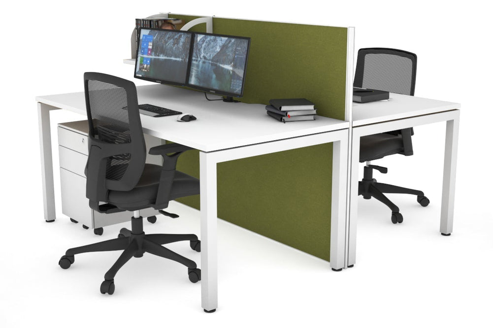 Horizon Quadro 2 Person Bench Square Legs Office Workstation [1600L x 800W with Cable Scallop]-white leg white green moss (1200H x 1600W)
