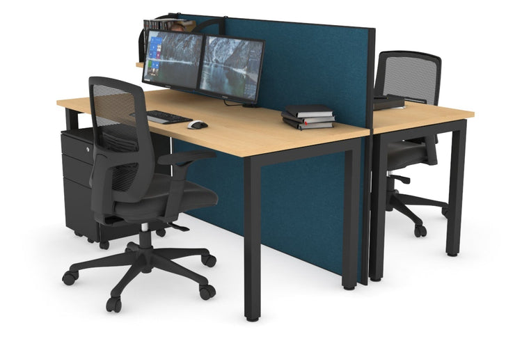 Horizon Quadro 2 Person Bench Square Leg Office Workstations [1800L x 700W] Jasonl black leg maple deep blue (1200H x 1800W)