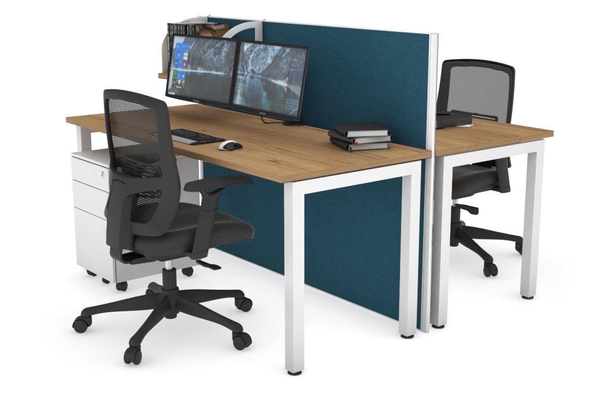 Horizon Quadro 2 Person Bench Square Leg Office Workstations [1800L x 700W] Jasonl white leg salvage oak deep blue (1200H x 1800W)