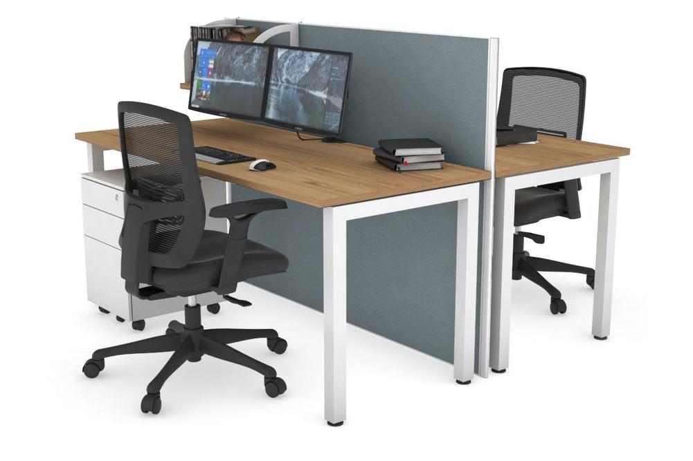 Horizon Quadro 2 Person Bench Square Legs Office Workstation [1800L x 700W]-white leg salvage oak cool grey (1200H x 1800W)