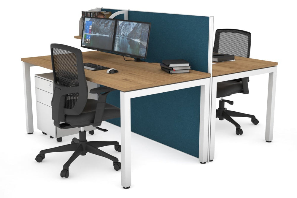 Horizon Quadro 2 Person Bench Square Legs Office Workstation [1800L x 800W with Cable Scallop]-white leg salvage oak deep blue (1200H x 1800W)
