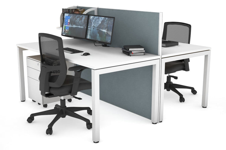 Horizon Quadro 2 Person Bench Square Leg Office Workstations [1800L x 800W with Cable Scallop] Jasonl white leg white cool grey (1200H x 1800W)