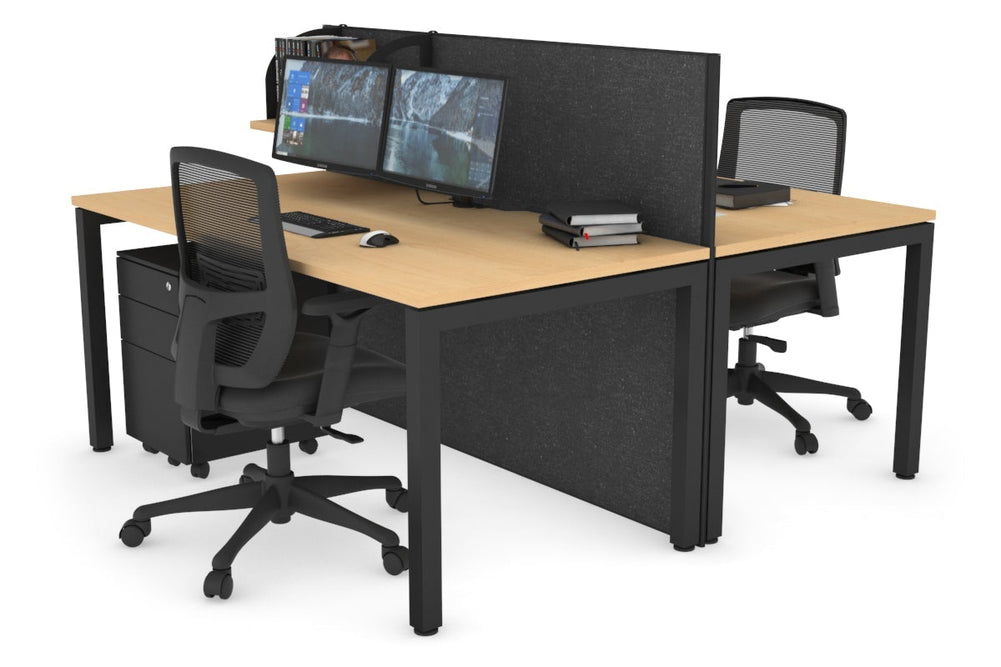 Horizon Quadro 2 Person Bench Square Legs Office Workstation [1800L x 800W with Cable Scallop]-black leg maple moody charcoal (1200H x 1800W)