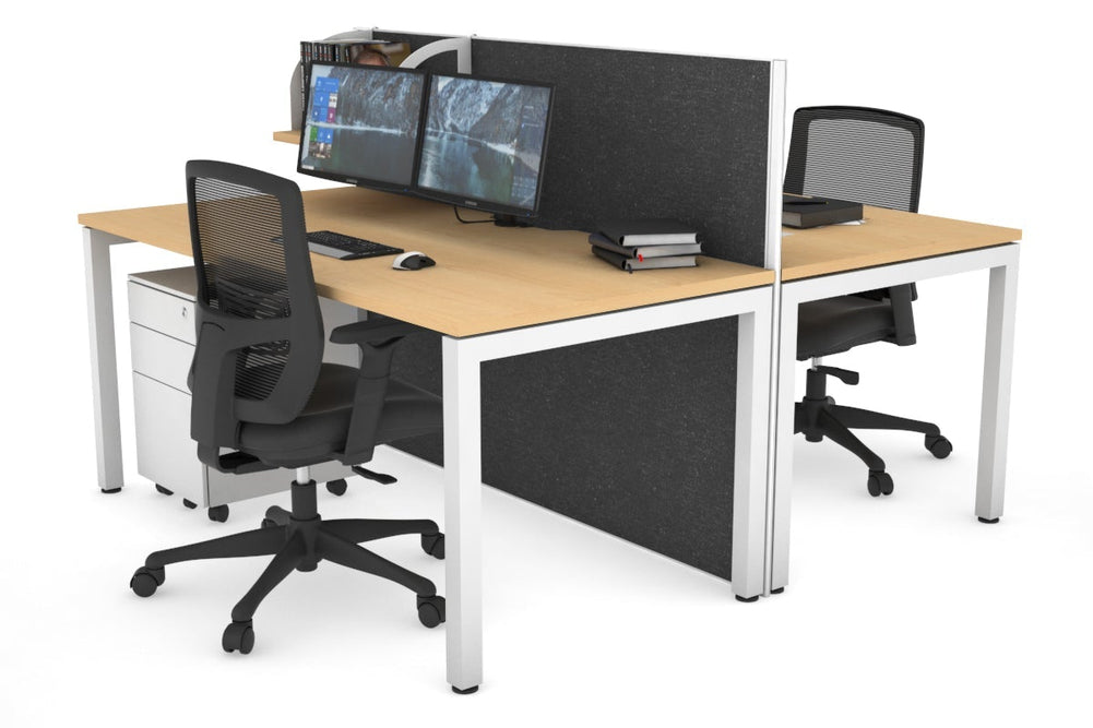 Horizon Quadro 2 Person Bench Square Legs Office Workstation [1800L x 800W with Cable Scallop]-white leg maple moody charcoal (1200H x 1800W)