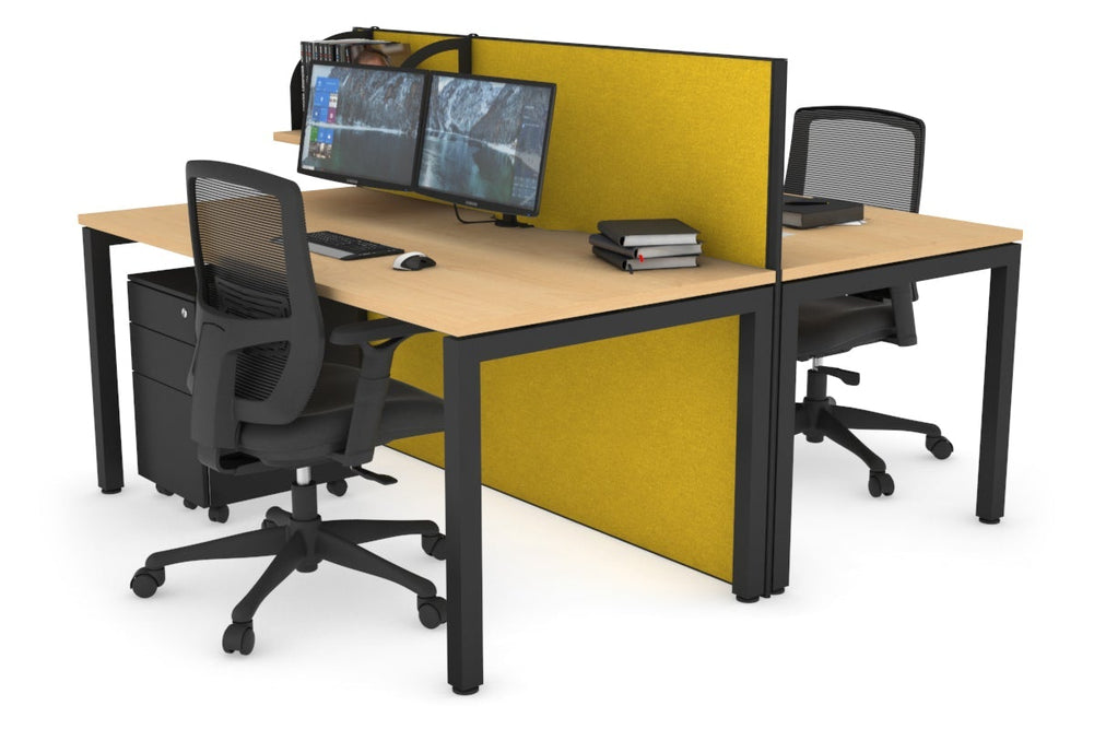 Horizon Quadro 2 Person Bench Square Legs Office Workstation [1800L x 800W with Cable Scallop]-black leg maple mustard yellow (1200H x 1800W)