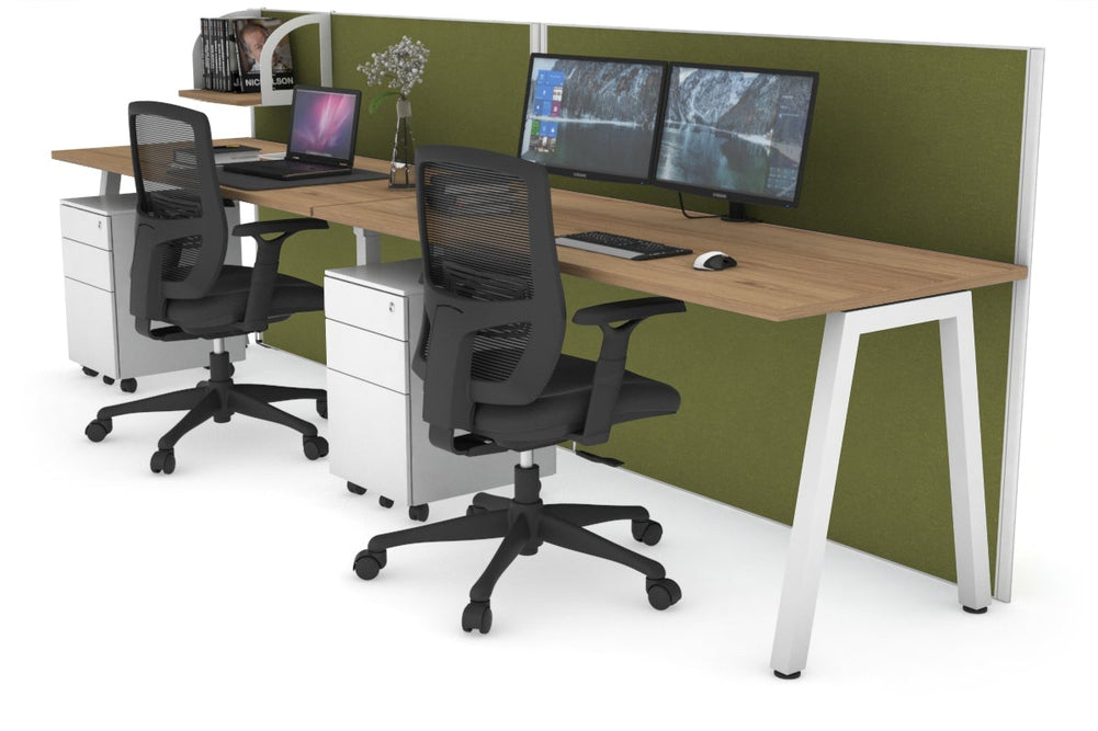 Horizon Quadro 2 Person Run A Legs Office Workstation [1200L x 700W]-white leg salvage oak green moss (1200H x 2400W)