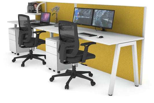 Horizon Quadro 2 Person Run A Leg Office Workstations [1200L x 700W] Jasonl white leg white mustard yellow (1200H x 2400W)