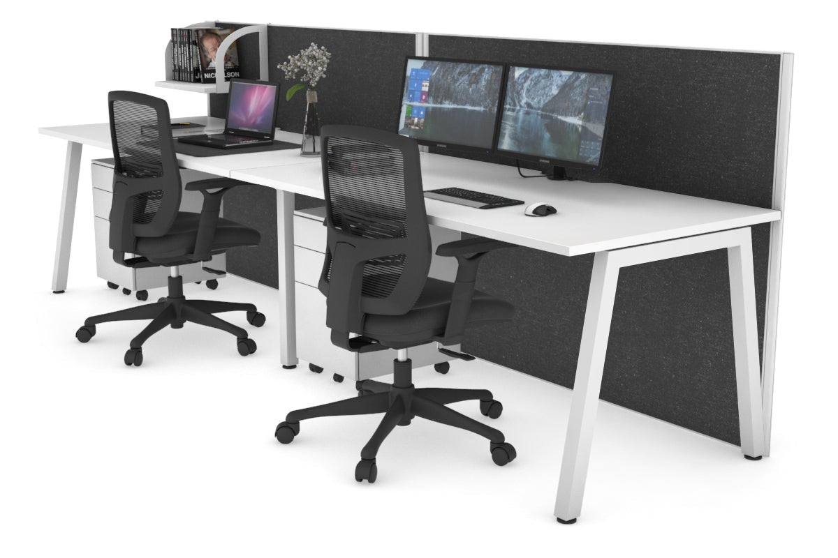 Horizon Quadro 2 Person Run A Leg Office Workstations [1200L x 800W with Cable Scallop] Jasonl white leg white moody charcoal (1200H x 2400W)