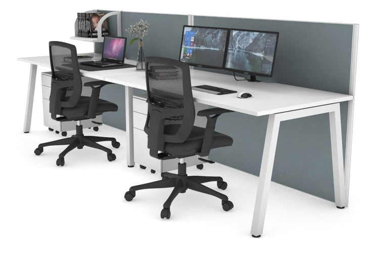 Horizon Quadro 2 Person Run A Leg Office Workstations [1200L x 800W with Cable Scallop] Jasonl white leg white cool grey (1200H x 2400W)