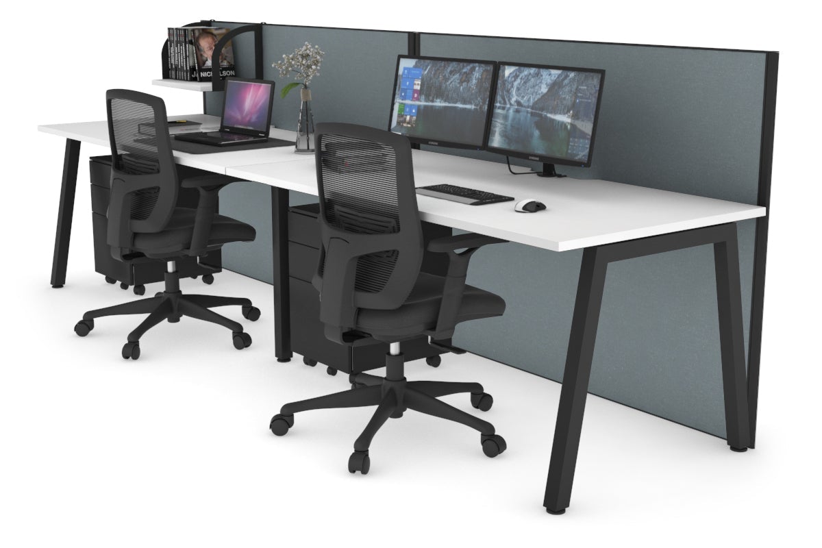 Horizon Quadro 2 Person Run A Leg Office Workstations [1200L x 800W with Cable Scallop] Jasonl black leg white cool grey (1200H x 2400W)