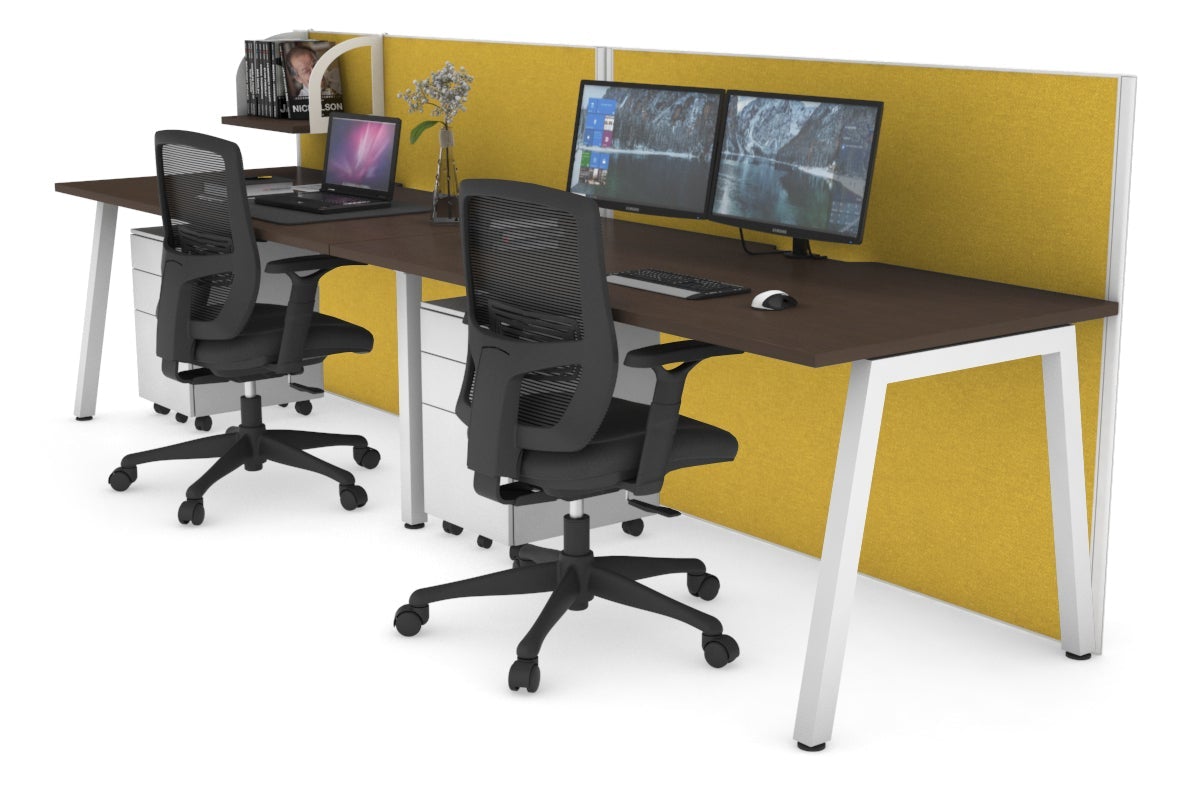 Horizon Quadro 2 Person Run A Leg Office Workstations [1200L x 800W with Cable Scallop] Jasonl white leg wenge mustard yellow (1200H x 2400W)