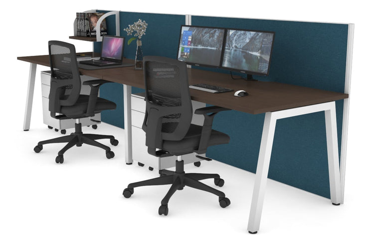 Horizon Quadro 2 Person Run A Leg Office Workstations [1200L x 800W with Cable Scallop] Jasonl white leg wenge deep blue (1200H x 2400W)