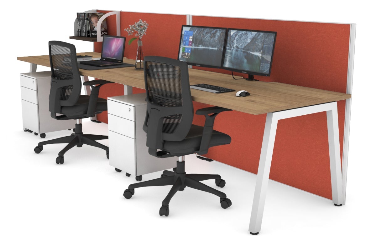 Horizon Quadro 2 Person Run A Leg Office Workstations [1200L x 800W with Cable Scallop] Jasonl white leg salvage oak orange squash (1200H x 2400W)