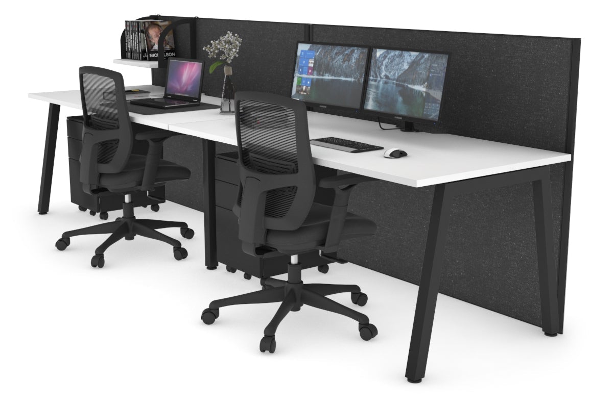 Horizon Quadro 2 Person Run A Leg Office Workstations [1200L x 800W with Cable Scallop] Jasonl black leg white moody charcoal (1200H x 2400W)