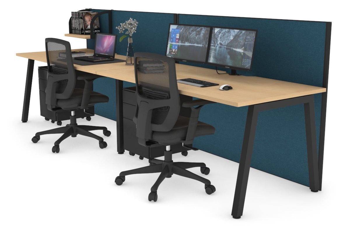 Horizon Quadro 2 Person Run A Leg Office Workstations [1200L x 800W with Cable Scallop] Jasonl black leg maple deep blue (1200H x 2400W)