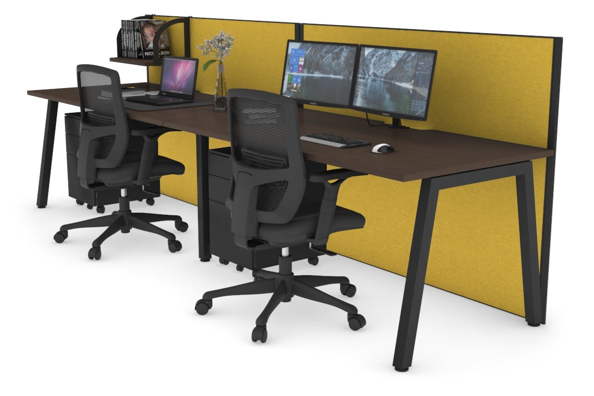 Horizon Quadro 2 Person Run A Leg Office Workstations [1200L x 800W with Cable Scallop] Jasonl black leg wenge mustard yellow (1200H x 2400W)
