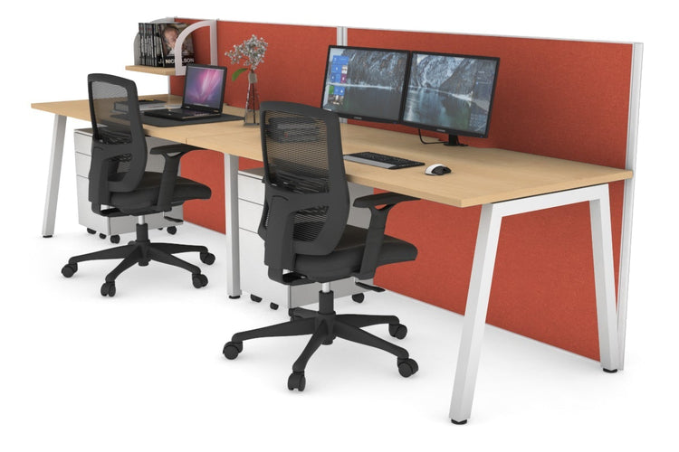 Horizon Quadro 2 Person Run A Leg Office Workstations [1200L x 800W with Cable Scallop] Jasonl white leg maple orange squash (1200H x 2400W)