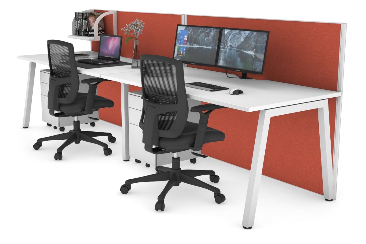 Horizon Quadro 2 Person Run A Leg Office Workstations [1200L x 800W with Cable Scallop] Jasonl white leg white orange squash (1200H x 2400W)