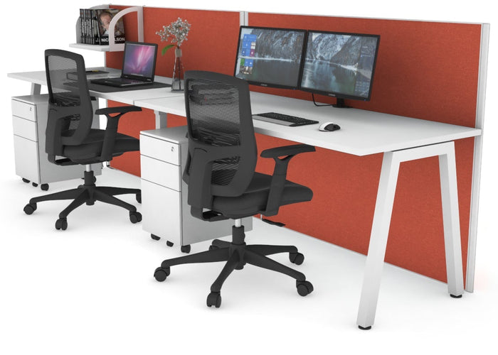 Horizon Quadro 2 Person Run A Leg Office Workstations [1400L x 700W] Jasonl white leg white orange squash (1200H x 2800W)