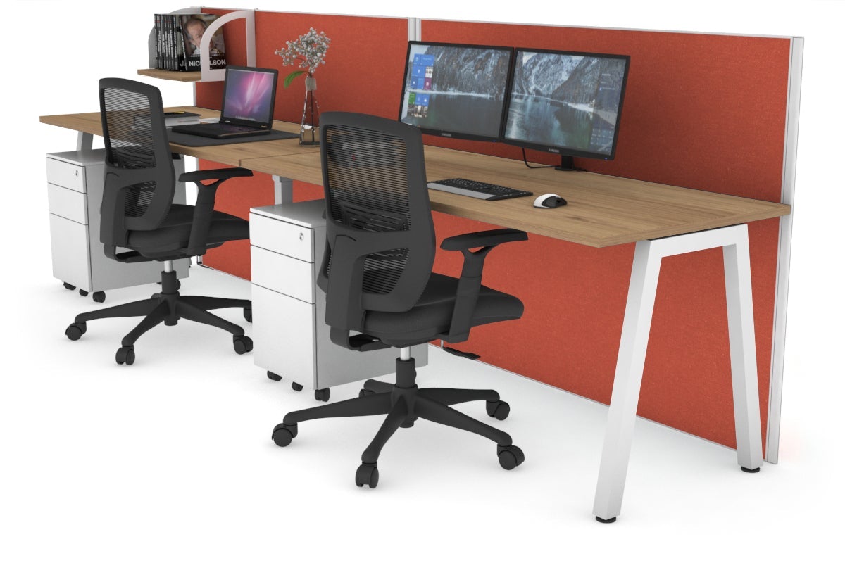 Horizon Quadro 2 Person Run A Leg Office Workstations [1400L x 700W] Jasonl white leg salvage oak orange squash (1200H x 2800W)