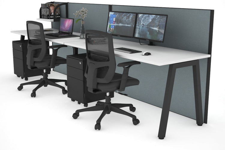 Horizon Quadro 2 Person Run A Leg Office Workstations [1400L x 700W] Jasonl black leg white cool grey (1200H x 2800W)