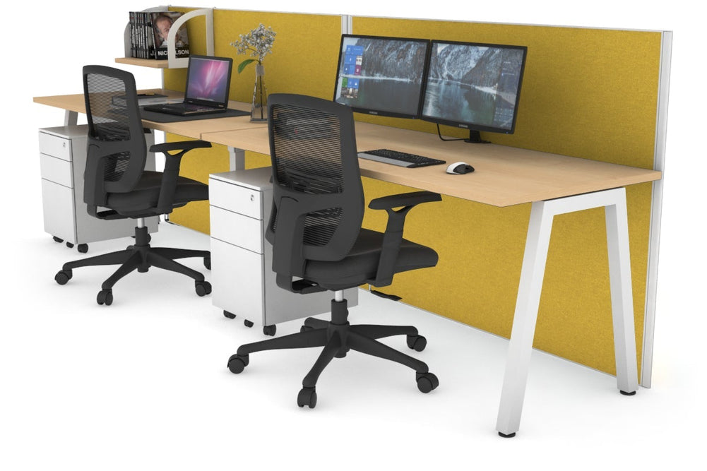Horizon Quadro 2 Person Run A Legs Office Workstation [1400L x 700W]-white leg maple mustard yellow (1200H x 2800W)