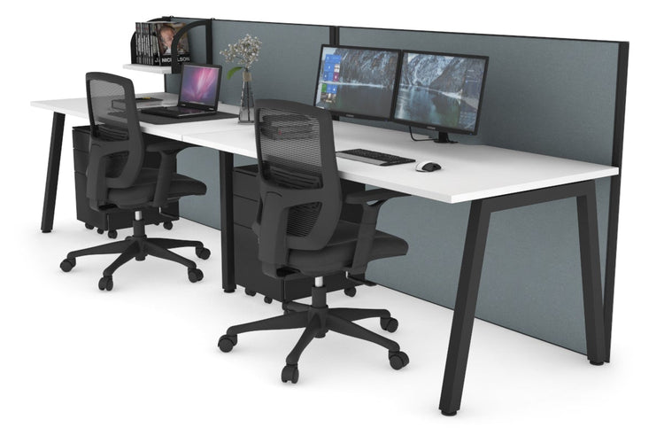 Horizon Quadro 2 Person Run A Leg Office Workstations [1400L x 800W with Cable Scallop] Jasonl black leg white cool grey (1200H x 2800W)