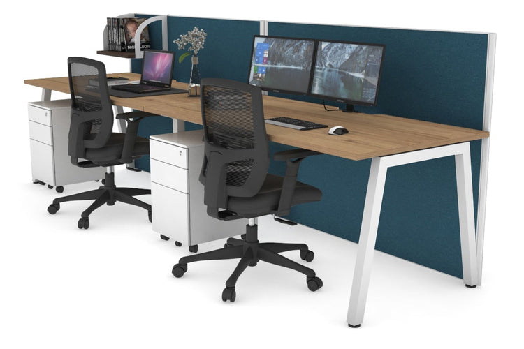 Horizon Quadro 2 Person Run A Leg Office Workstations [1400L x 800W with Cable Scallop] Jasonl white leg salvage oak deep blue (1200H x 2800W)