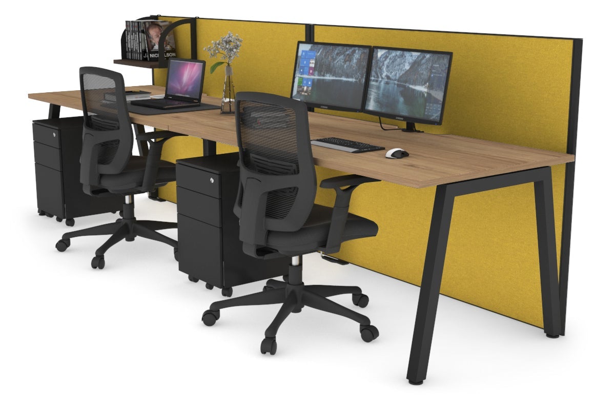 Horizon Quadro 2 Person Run A Leg Office Workstations [1400L x 800W with Cable Scallop] Jasonl black leg salvage oak mustard yellow (1200H x 2800W)