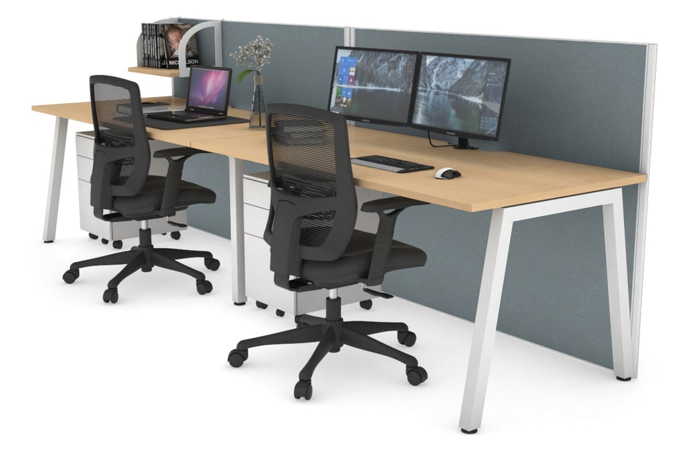 Horizon Quadro 2 Person Run A Legs Office Workstation [1400L x 800W with Cable Scallop]-white leg maple cool grey (1200H x 2800W)
