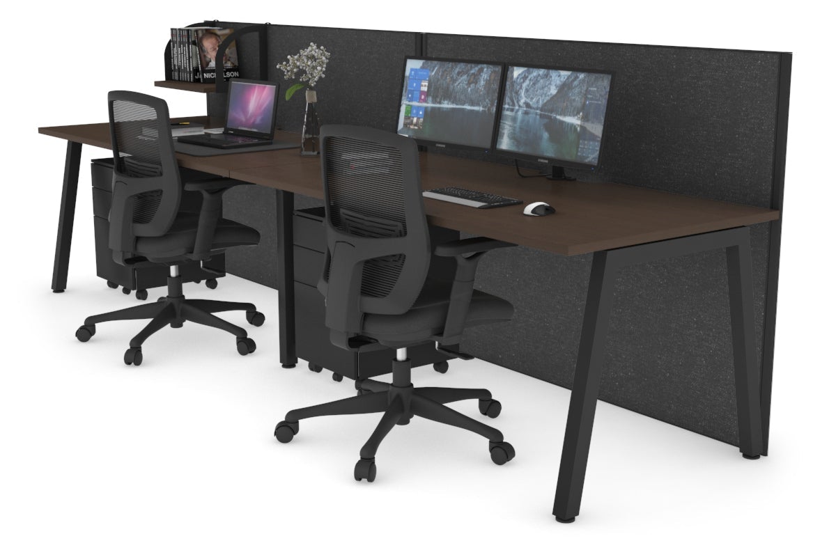 Horizon Quadro 2 Person Run A Leg Office Workstations [1400L x 800W with Cable Scallop] Jasonl black leg wenge moody charcoal (1200H x 2800W)