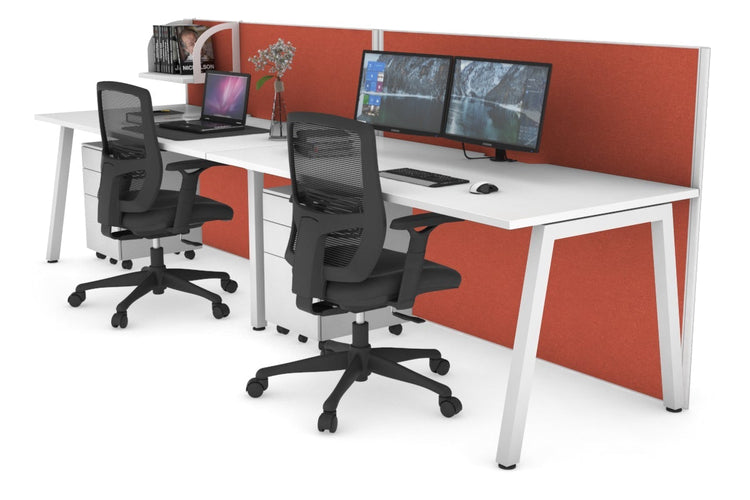 Horizon Quadro 2 Person Run A Leg Office Workstations [1400L x 800W with Cable Scallop] Jasonl white leg white orange squash (1200H x 2800W)
