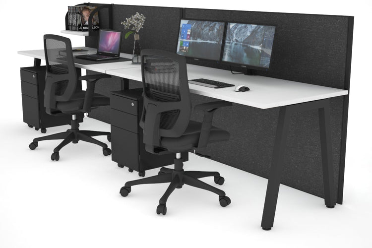 Horizon Quadro 2 Person Run A Leg Office Workstations [1600L x 700W] Jasonl black leg white moody charcoal (1200H x 3200W)