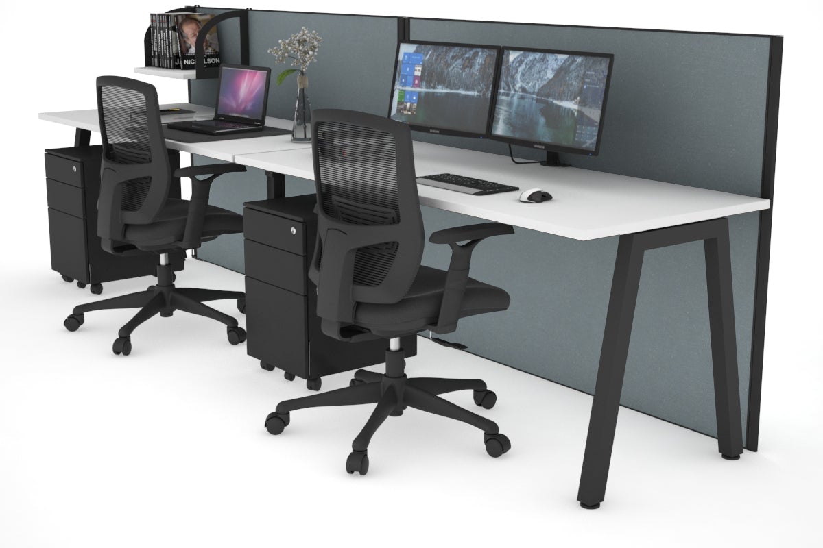 Horizon Quadro 2 Person Run A Legs Office Workstation [1600L x 700W]-black leg white cool grey (1200H x 3200W)
