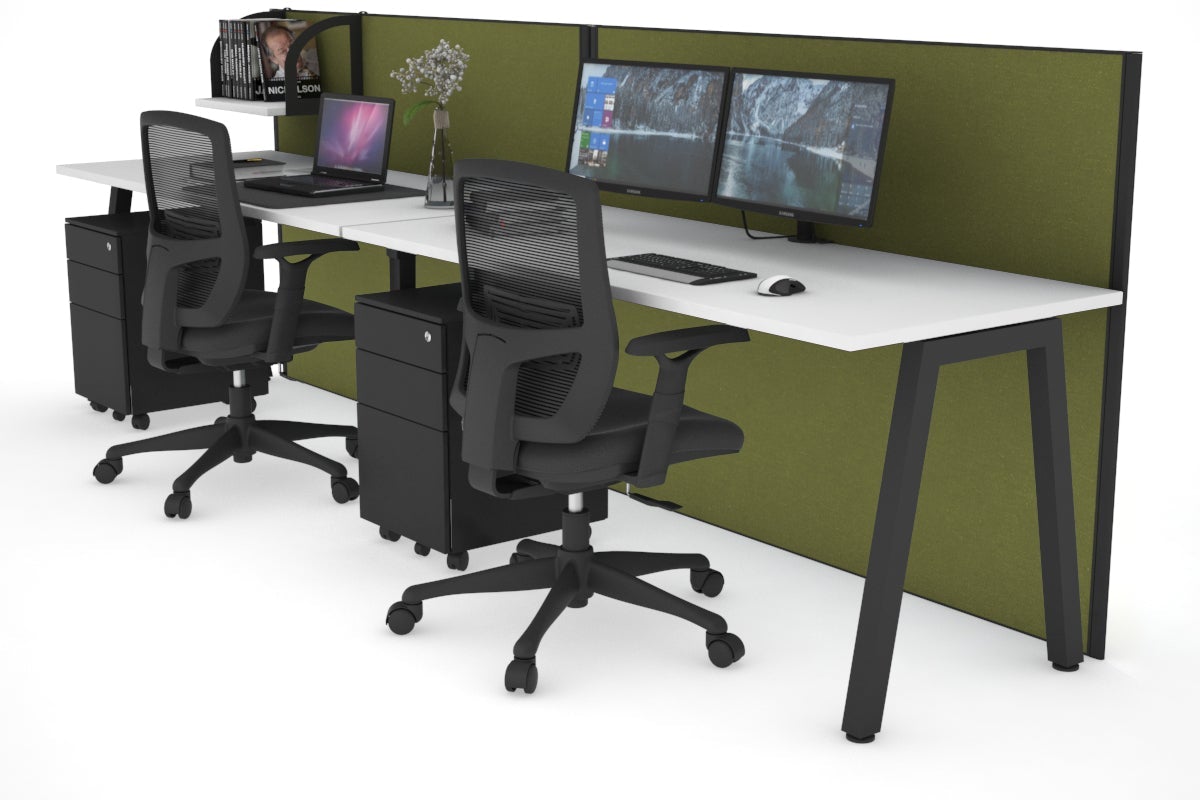 Horizon Quadro 2 Person Run A Legs Office Workstation [1600L x 700W]-black leg white green moss (1200H x 3200W)