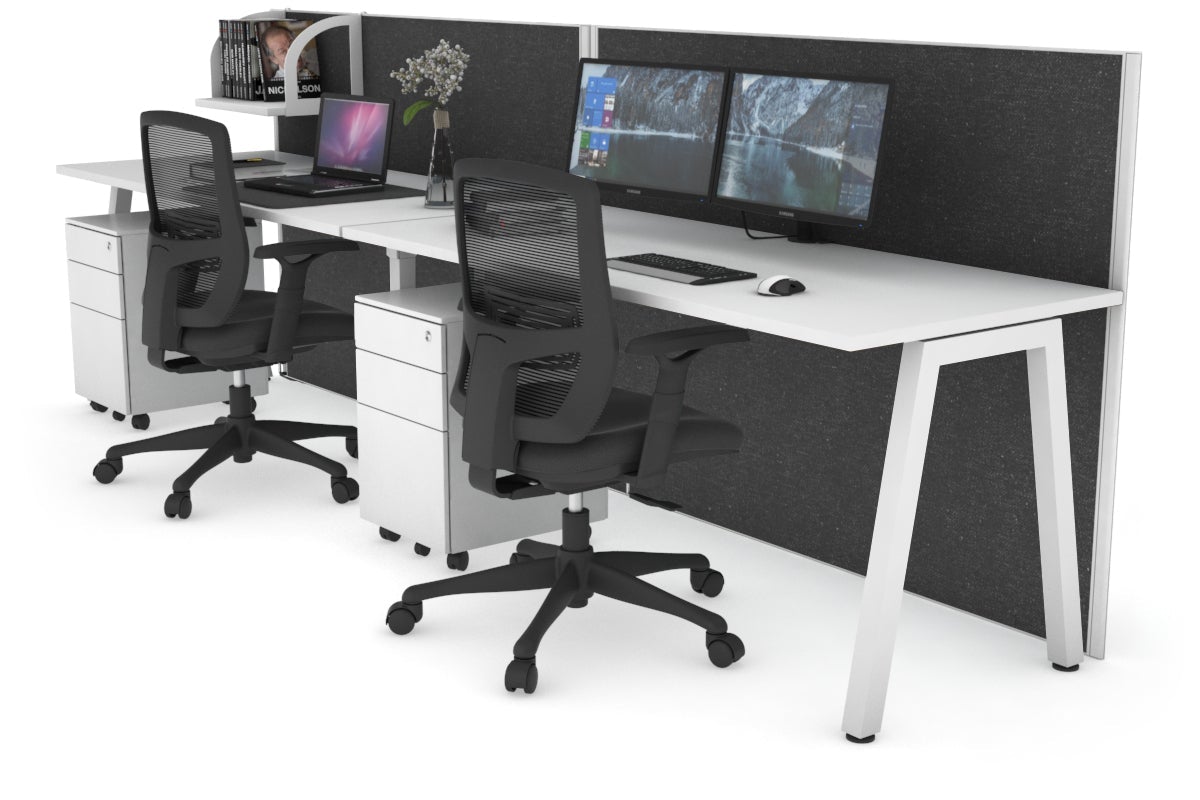 Horizon Quadro 2 Person Run A Legs Office Workstation [1600L x 700W]-white leg white moody charcoal (1200H x 3200W)