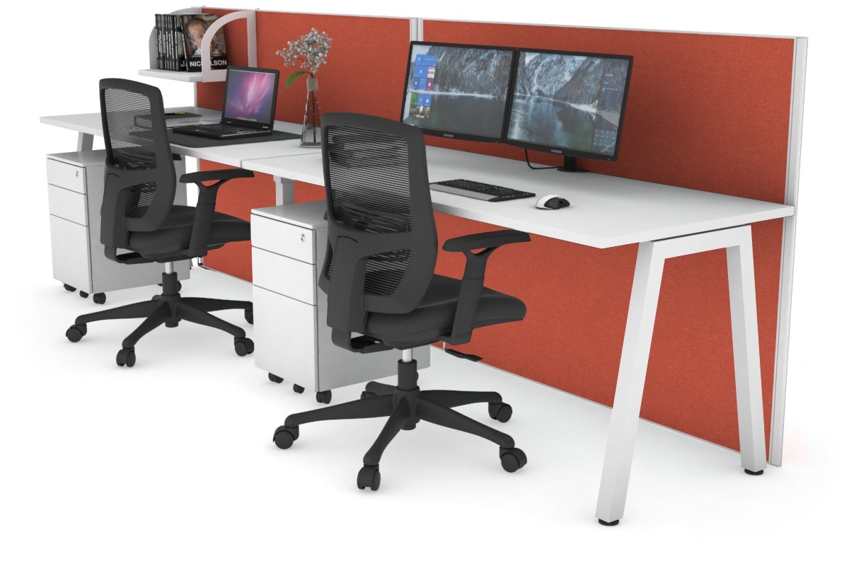 Horizon Quadro 2 Person Run A Leg Office Workstations [1600L x 700W] Jasonl white leg white orange squash (1200H x 3200W)