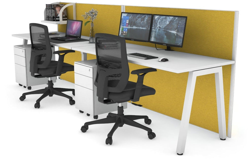 Horizon Quadro 2 Person Run A Legs Office Workstation [1600L x 700W]-white leg white mustard yellow (1200H x 3200W)