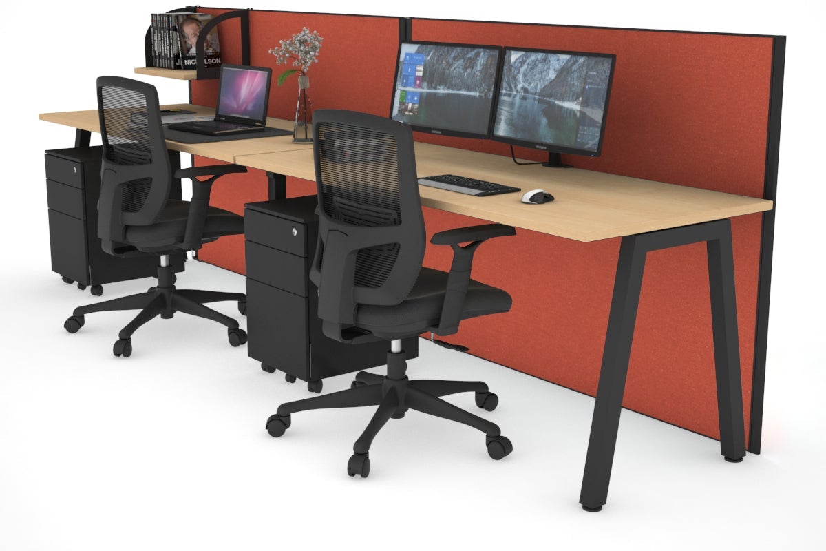Horizon Quadro 2 Person Run A Legs Office Workstation [1600L x 700W]-black leg maple orange squash (1200H x 3200W)