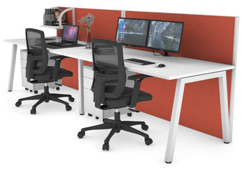 Horizon Quadro 2 Person Run A Leg Office Workstations [1600L x 800W with Cable Scallop] Jasonl white leg white orange squash (1200H x 3200W)