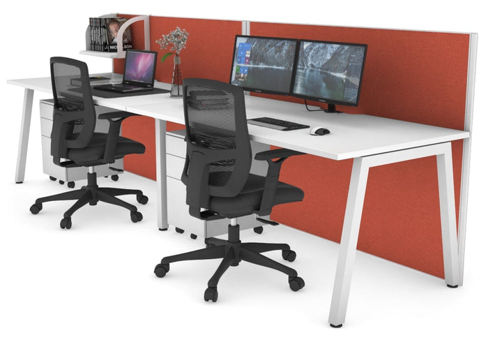 Horizon Quadro 2 Person Run A Leg Office Workstations [1600L x 800W with Cable Scallop] Jasonl white leg white orange squash (1200H x 3200W)