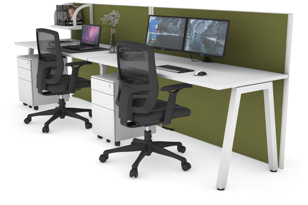 Horizon Quadro 2 Person Run A Legs Office Workstation [1800L x 700W]-white leg white green moss (1200H x 3600W)