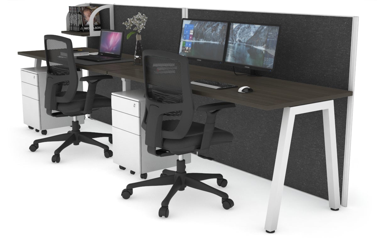 Horizon Quadro 2 Person Run A Legs Office Workstation [1800L x 700W]-white leg dark oak moody charcoal (1200H x 3600W)