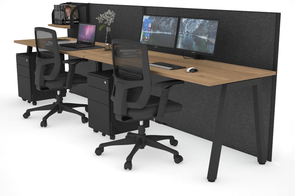 Horizon Quadro 2 Person Run A Legs Office Workstation [1800L x 700W]-black leg salvage oak moody charcoal (1200H x 3600W)